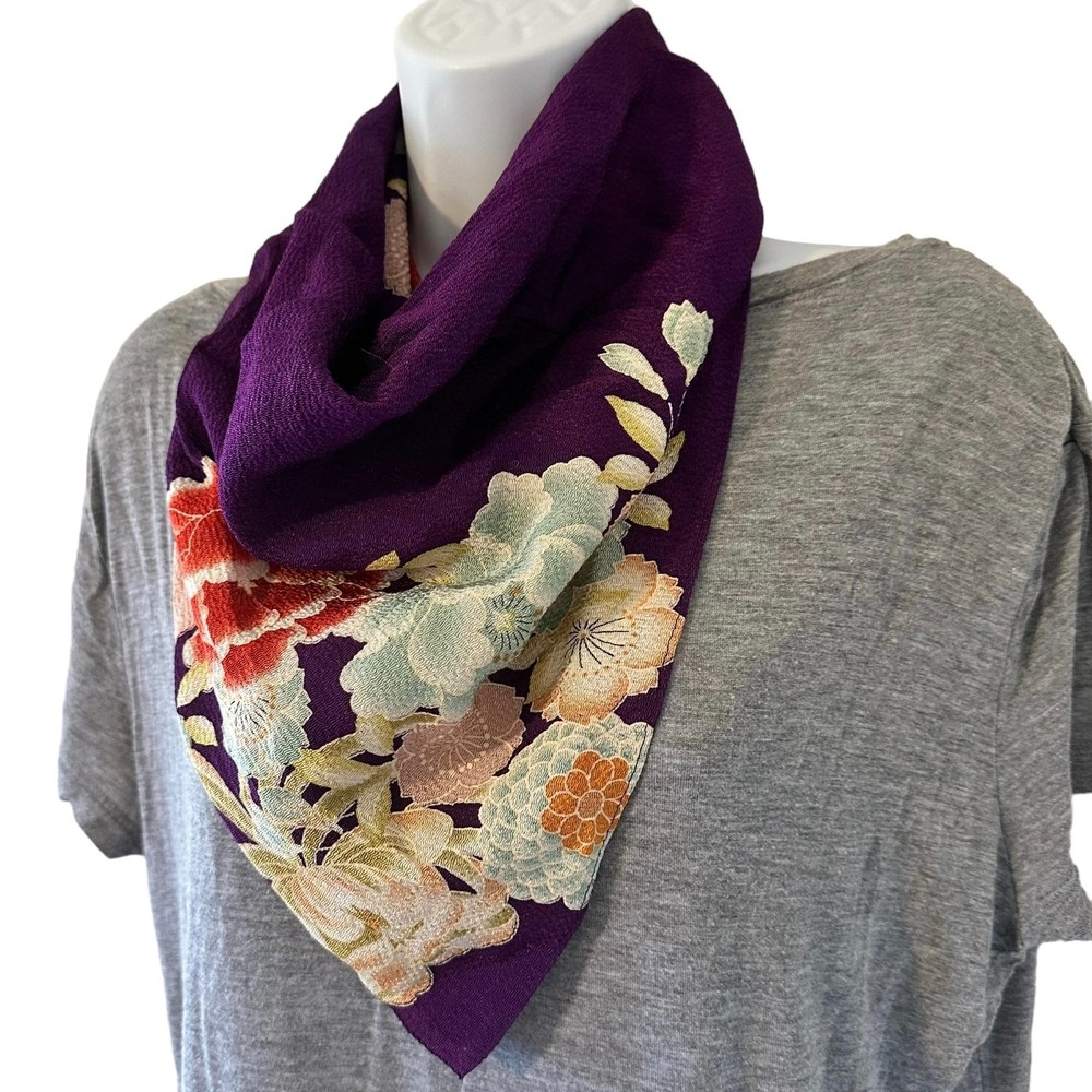 Colorful Purple Pastel Flowers Floral Square Chinese Scarf
